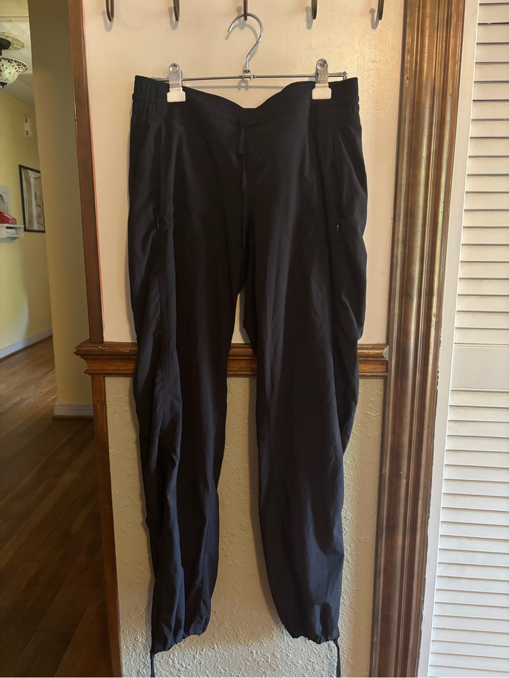 Athleta Black Balloon-style Joggers with drawstring ankles.
